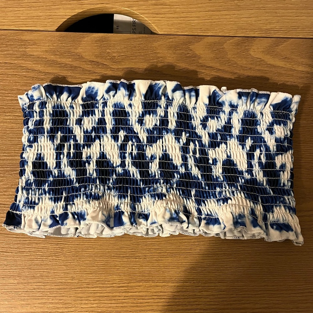 Blue and White Bandeau Bikini